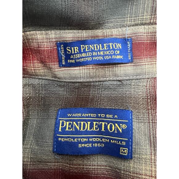 Pendleton Sir Pendleton Plaid Button Down Mens Medium Wool Flannel Red Grey - Picture 4 of 8